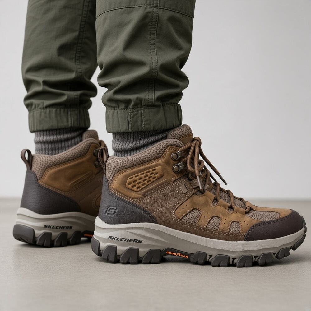 Skechers Flex Groove Edgemont Voxter Boots Men's Sz 9.5 Brown Leather Relaxed